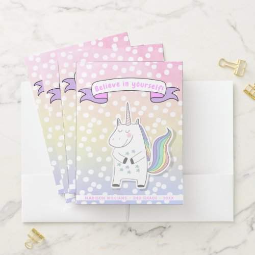 Believe in yourself Cute Unicorn Kids Pocket Folder