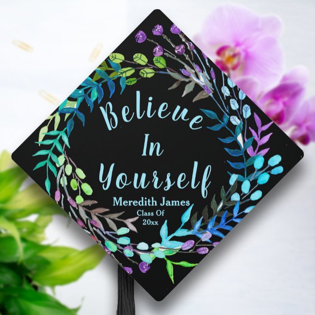 "Believe In Yourself" Floral Graduation Cap Topper (Creator Uploaded)