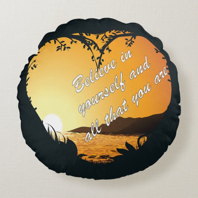 Believe in Yourself – Inspirational Heart Round Pillow (Front)