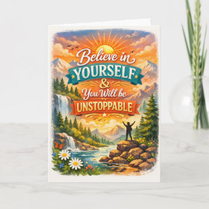 Believe in Yourself Inspirational Mountain Sunset Card