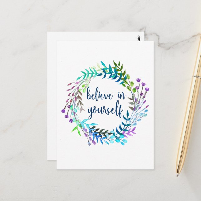 "Believe In Yourself" Inspirational Quote Postcard (Front/Back In Situ)