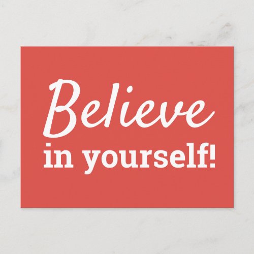 Believe in Yourself Inspirational Quote Red White Postcard