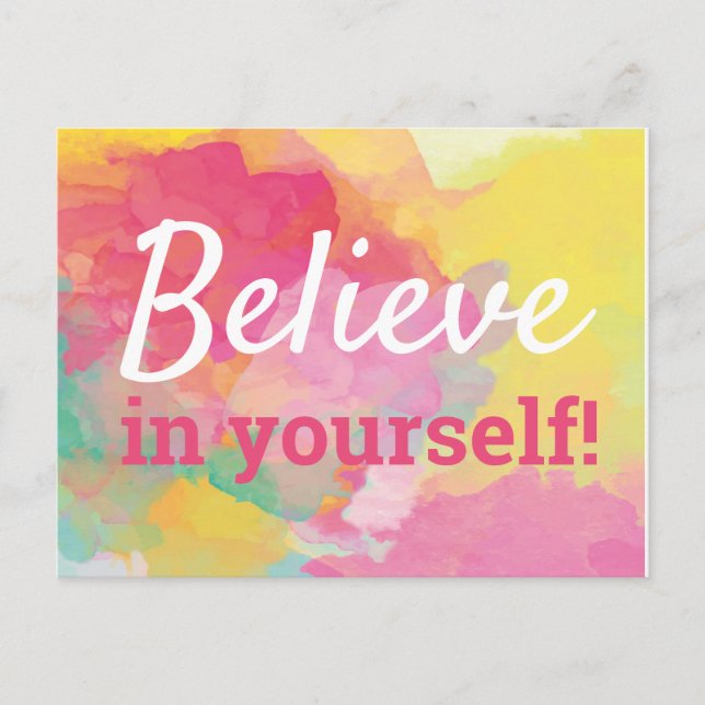 Believe in Yourself Inspirational Quote Watercolor Postcard (Front)