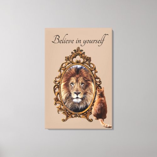 Believe In Yourself  Lion Vintage Inspirational  Canvas Print