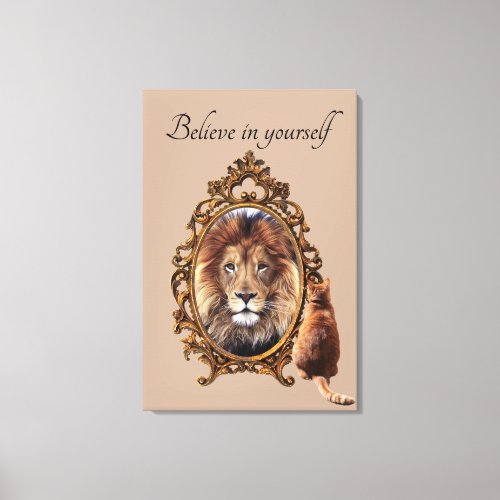 Believe In Yourself  Lion Vintage Inspirational  Canvas Print