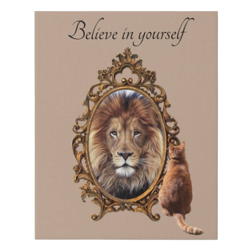 Believe In Yourself  Lion Vintage Inspirational  Faux Canvas Print