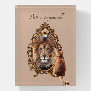 Believe In Yourself Lion Vintage Inspirational Paperweight