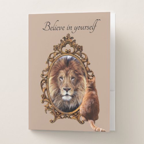 Believe In Yourself  Lion Vintage Inspirational  Pocket Folder