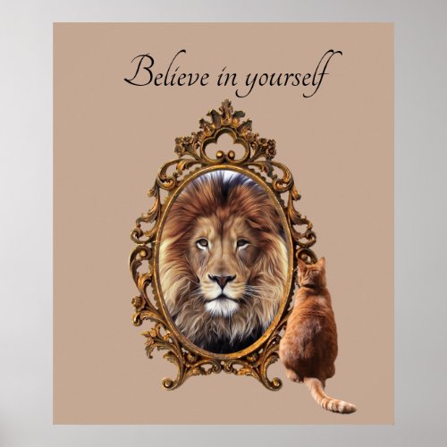 Believe In Yourself  Lion Vintage Inspirational  Poster