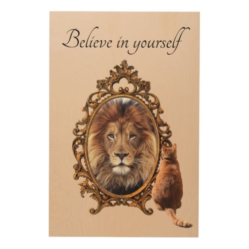 Believe In Yourself  Lion Vintage Inspirational  Wood Wall Art