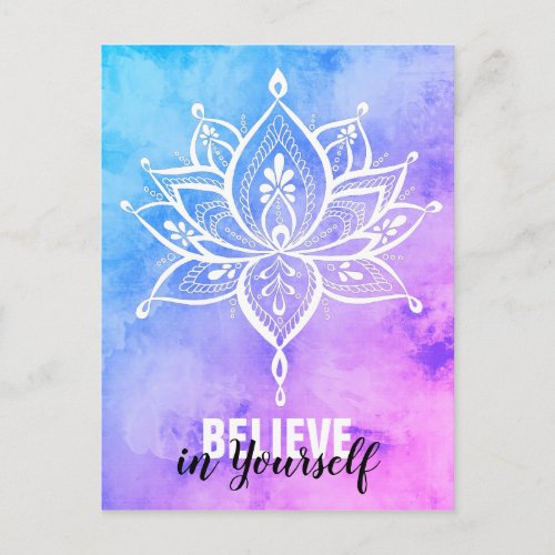 Believe In Yourself Lotus Mandala Pink Blue Postcard