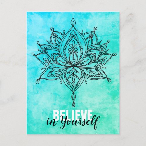 Believe In Yourself Lotus Mandala Turquoise Postcard