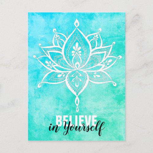 Believe In Yourself Lotus Mandala Turquoise Postcard