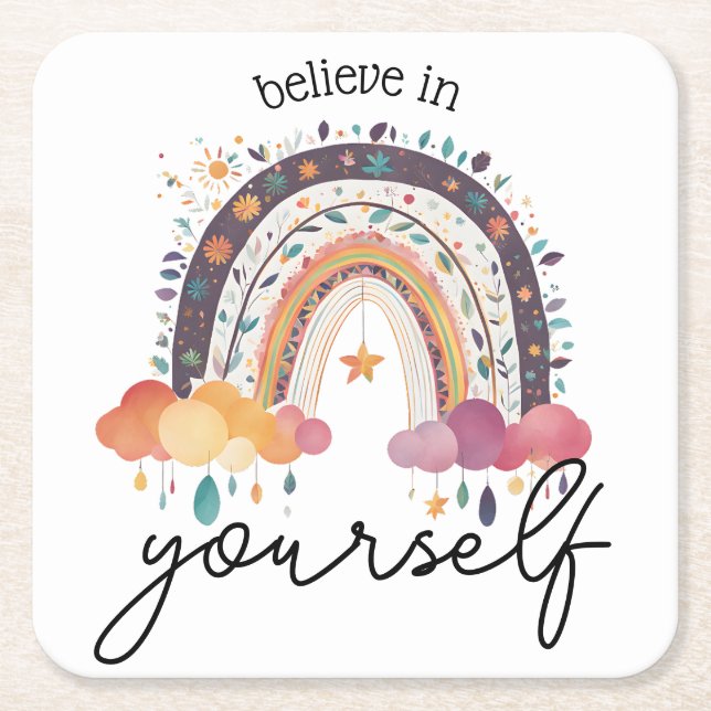 believe in yourself positive affirmation gift mom square paper coaster (Front)