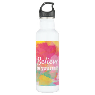Believe in Yourself Quote Cheerful Watercolor Stainless Steel Water Bottle