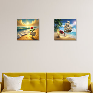 Believe in Yourself: Romantic Beach Oil Painting Acrylic Photo Tile