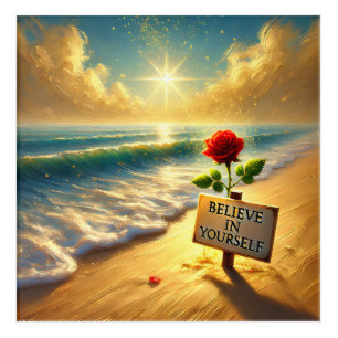 Believe in Yourself: Romantic Beach Oil Painting Acrylic Print