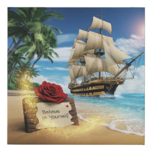 Believe in Yourself: Romantic Beach Oil Painting Faux Canvas Print
