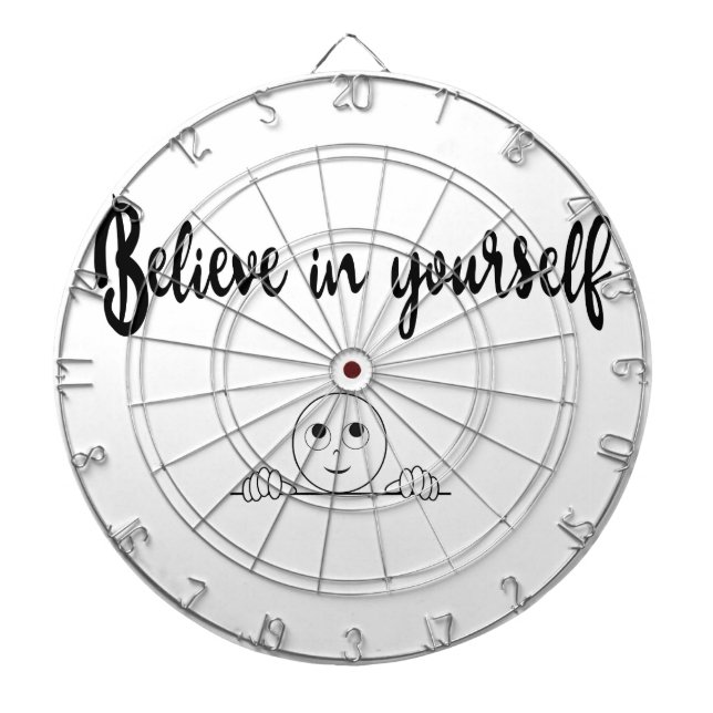 Believe In Yourself Text And Image Dartboard With Darts (Front)