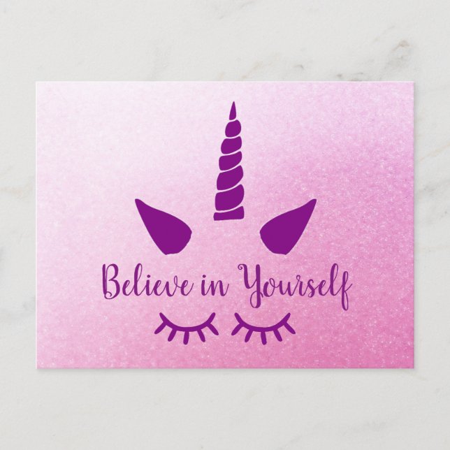 Believe in Yourself Unicorn Pink Purple Postcard (Front)