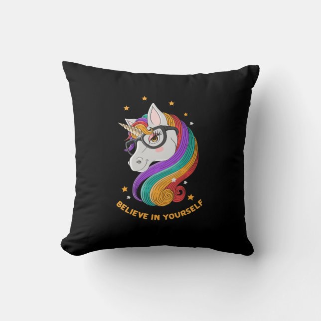 Believe In Yourself Unicorn      Throw Pillow (Front)