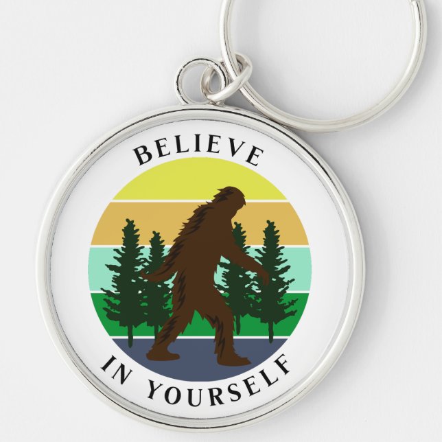 Believe in Yourself | Vintage Sunset Bigfoot   Keychain (Front)
