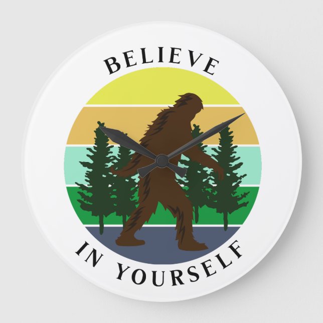 Believe in Yourself | Vintage Sunset Bigfoot   Large Clock (Front)