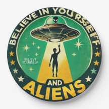 Believe in Yourself with Aliens Round Sign