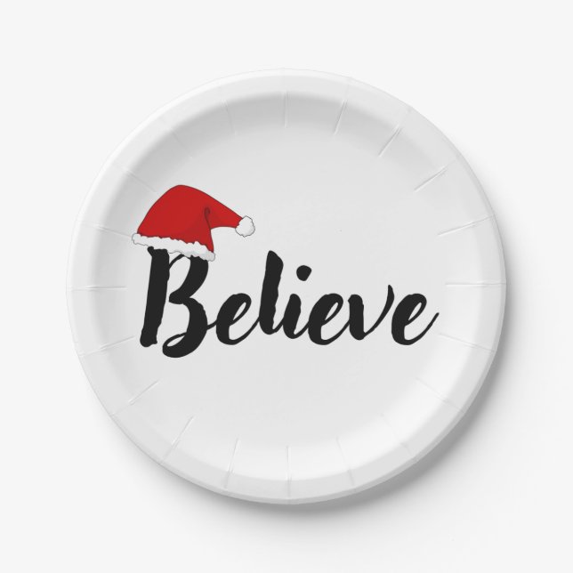 Believe - Inspirational Christmas Quote design T-S Paper Plates (Front)