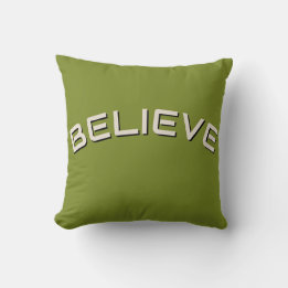 Believe Inspirational Minimal Green Throw Pillow
