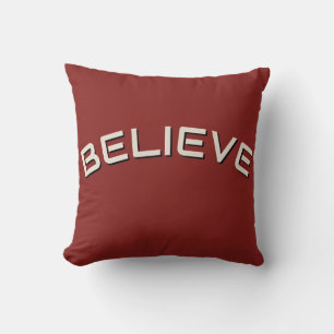 Believe Inspirational Minimal Red Throw Pillow