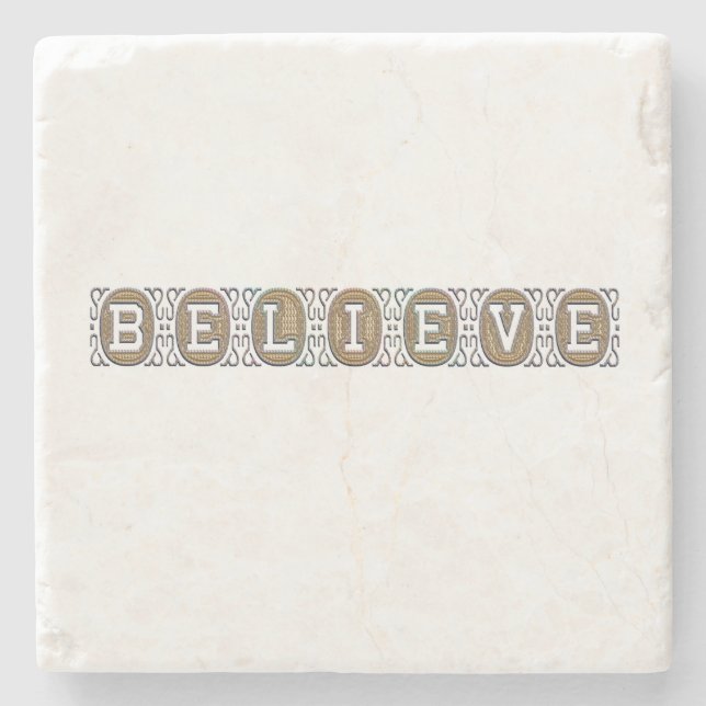 BELIEVE inspirational motivation gold text marble Stone Coaster (Front)