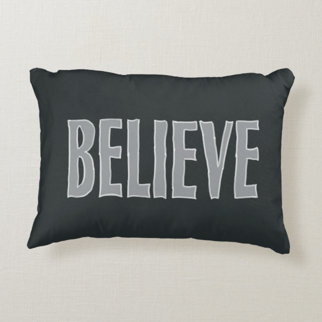 Believe Inspirational Quote Black Gray  Accent Pillow (Back)