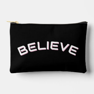 ‘Believe’ inspirational Quote Custom Name Black Accessory Pouch
