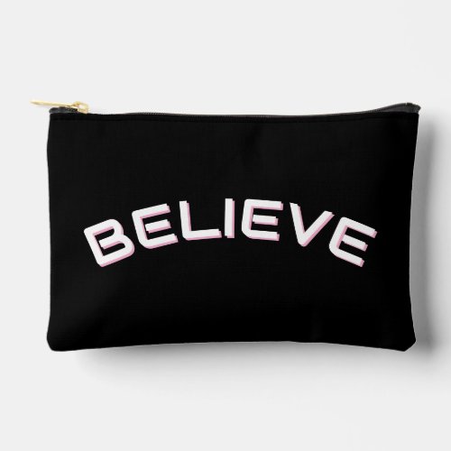 ‘Believe’ inspirational Quote Custom Name Black Accessory Pouch