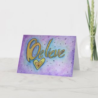 Believe Inspirational Word Art Greeting Cards