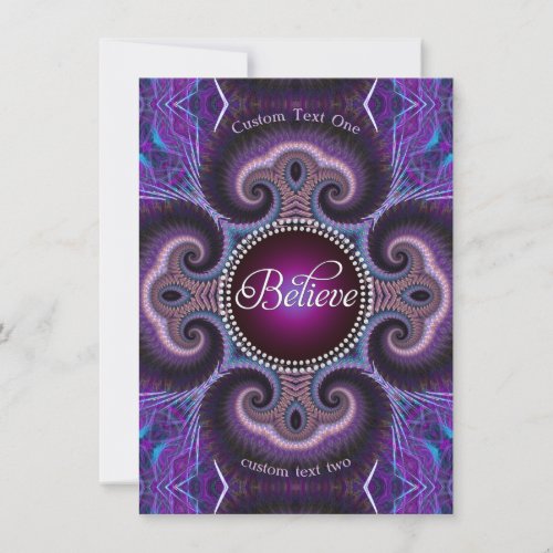 Believe Inspire Purple Fractals Cross Circle Card