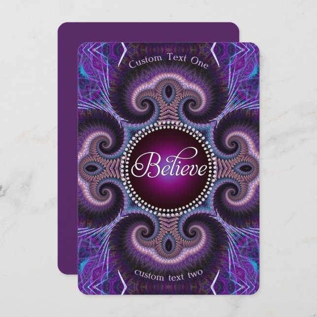 Believe : Inspire : Purple Fractals Cross Circle Enclosure Card (Front/Back)