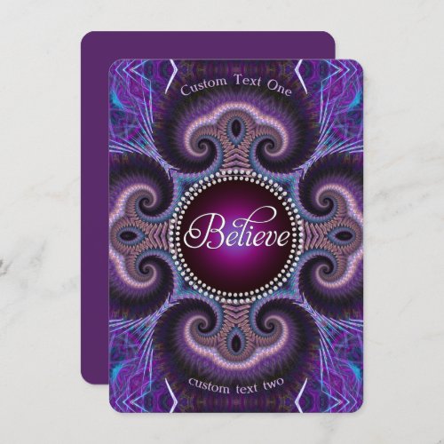 Believe  Inspire  Purple Fractals Cross Circle Enclosure Card