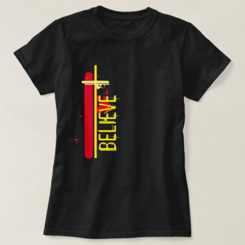 Believe Jesus Christ Faith Abstract Cross Design T_Shirt