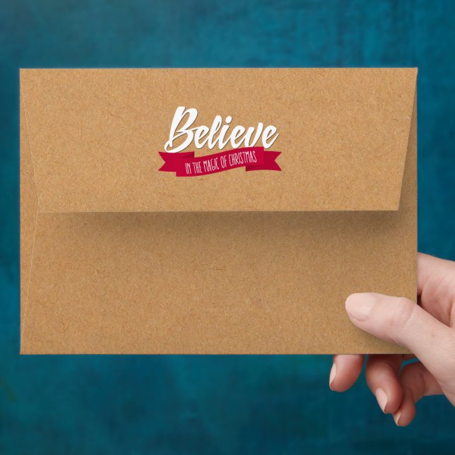 Believe. Kraft Paper Custom Christmas  Envelope (Hand)
