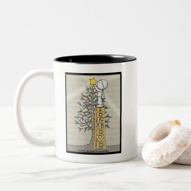 Believe Ladder -Christmas Tree Two-Tone Coffee Mug (With Donut)