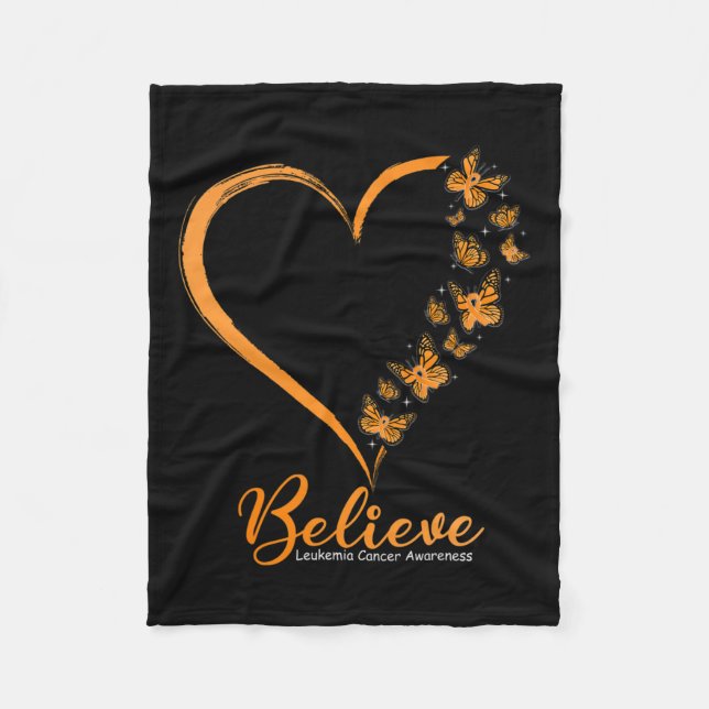 Believe Leukemia Awareness Orange Ribbon  Fleece Blanket (Front)