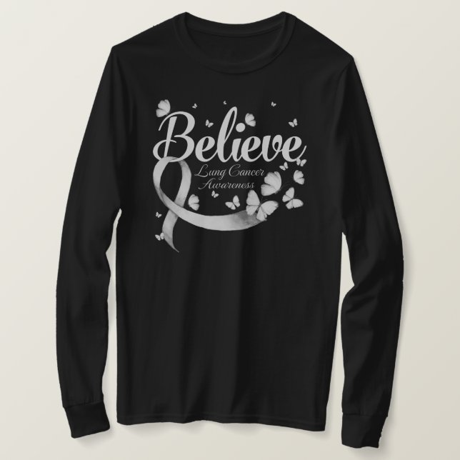 Believe LUNG CANCER Butterfly T-Shirt (Design Front)