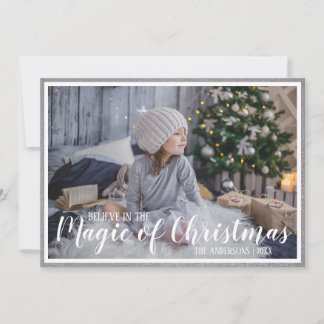 Believe Magic Christmas Silver/Blue Holiday Photo Card