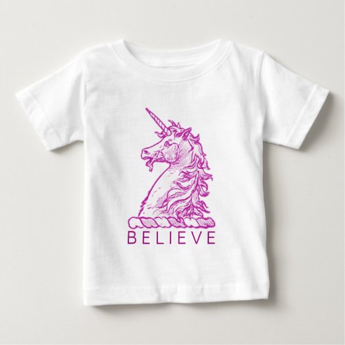 Believe Magical Horse Pink Unicorn Add Name Baby T_Shirt