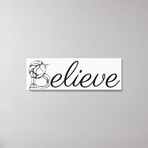 Believe Magical Horse Unicorn Black and White Canvas Print