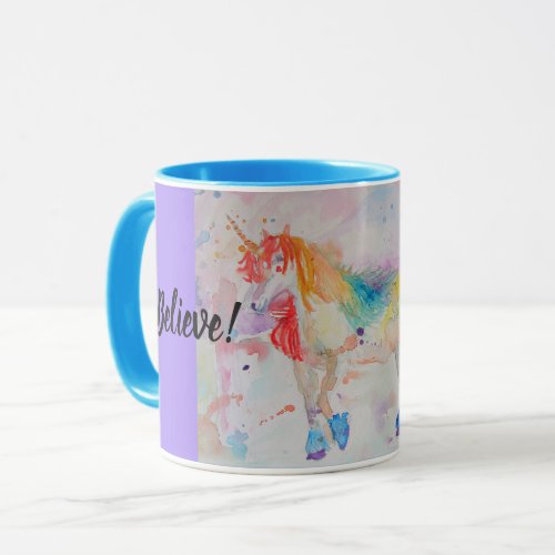 Believe Magical Rainbow Unicorns Mug