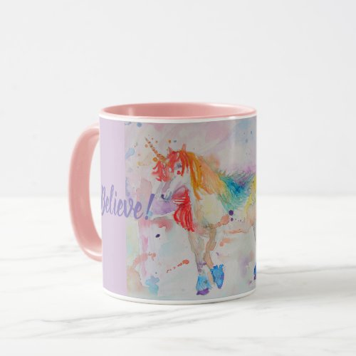 Believe Magical Rainbow Unicorns Mug