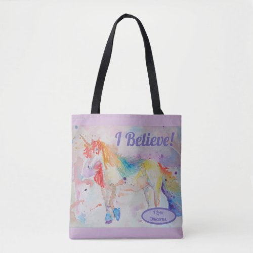 Believe Magical Unicorns Rainbow Tote Shopping Bag